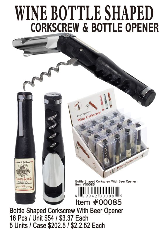 Bottle Shaped Corkscrew With Beer Opener - 16 Pieces Unit