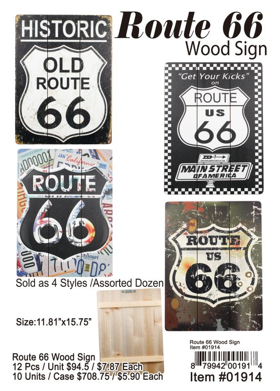 Route 66 Wood Sign - 12 Pieces Unit