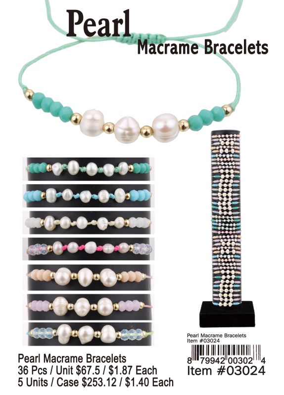 Pearl Macrame Bracelets - 36 Pieces Unit