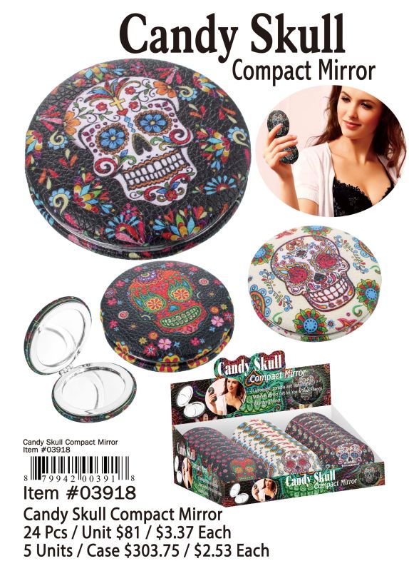 Candy Skull Compact Mirror - 24 Pieces Unit