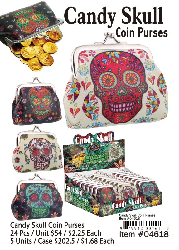 Candy Skull Coin Purses - 24 Pieces Unit