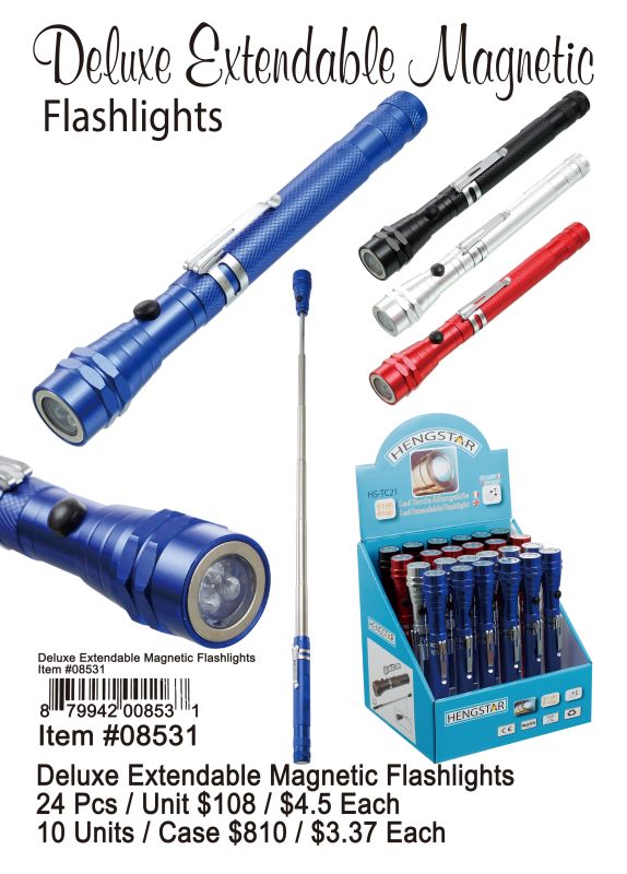 Deluxe Extendable Magnetic Flashlights - 24 Pieces Unit