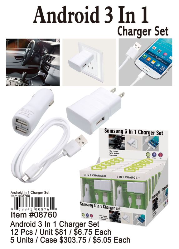 Android 3 In 1 Charger Set - 12 Pieces Unit