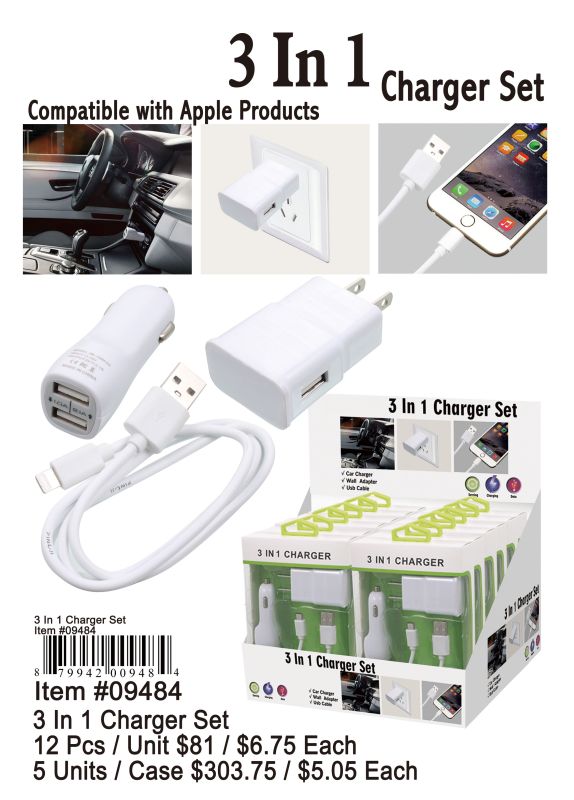 3 In 1 Charger Set - 12 Pieces Unit