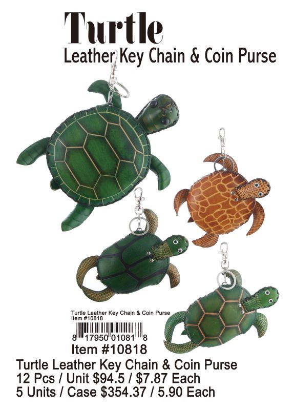 Turtle Leather Key Chain & Coin Purse - 12 Pieces Unit