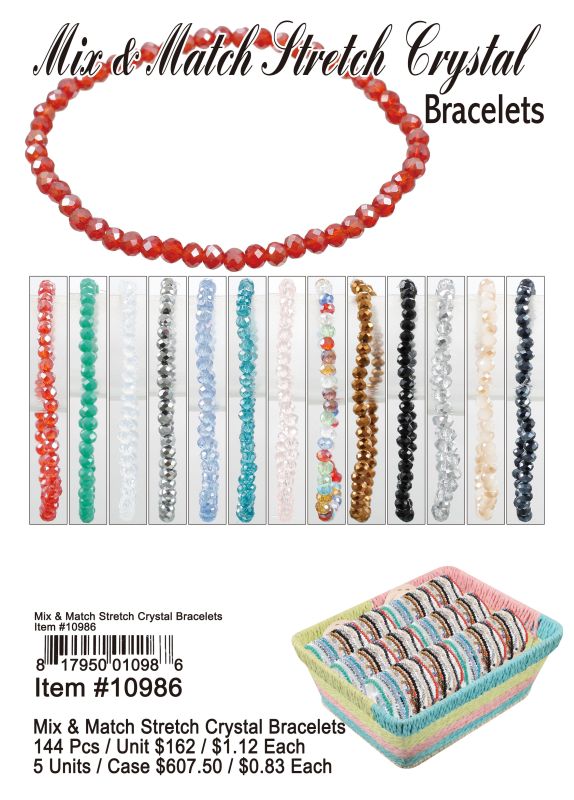 Mix&Match Sretch Crystal Bracelets - 144 Pieces Unit