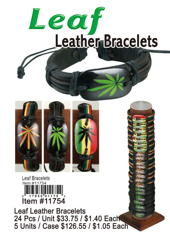 Leaf Leather Bracelets - 24 Pieces Unit