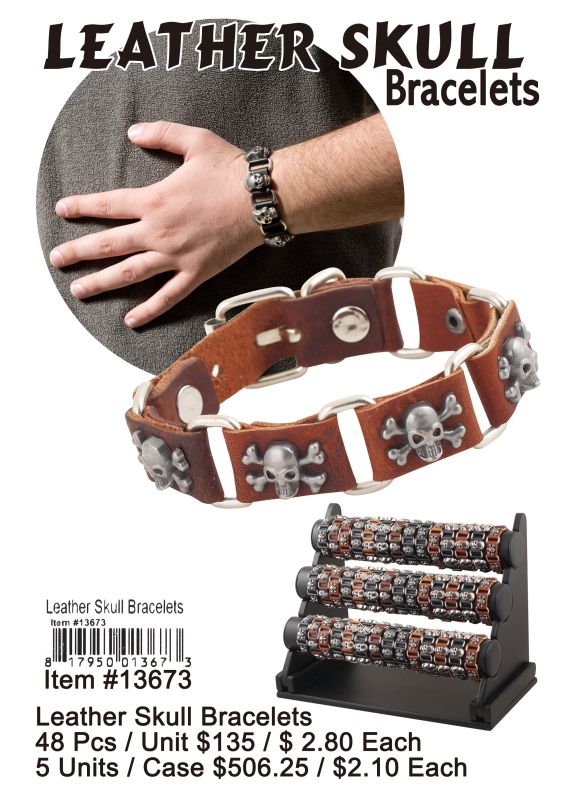 Leather Skull Bracelets - 48 Pieces Unit