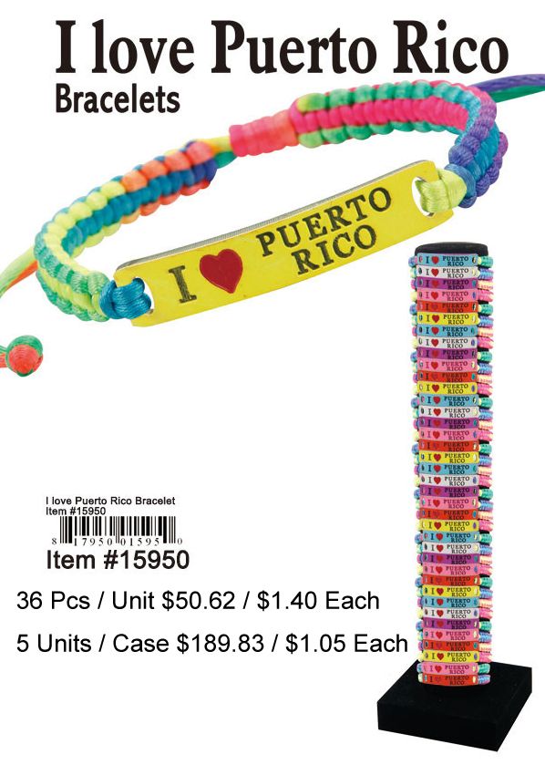 I Love Puerto Rico Bracelets - 36 Pieces Unit