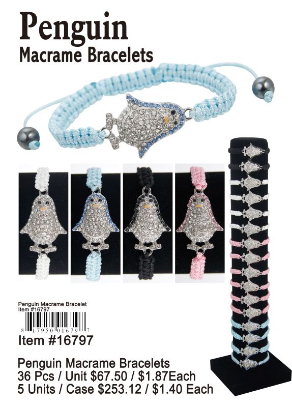 Penguin Macrame Bracelets - 36 Pieces Unit