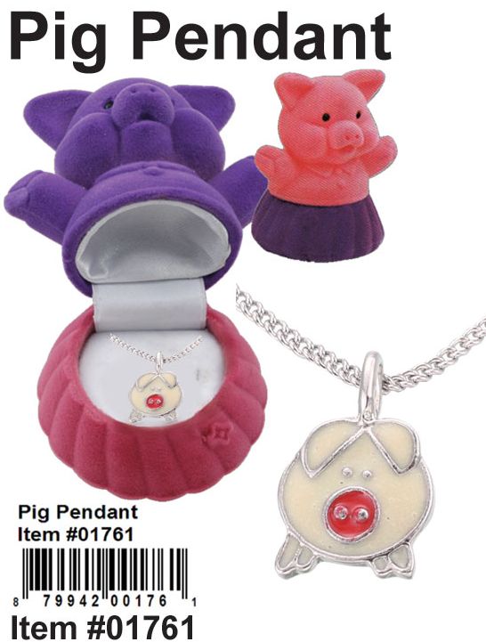 Cuties Animal Necklace-Pig Pendant - 48 Pieces Unit