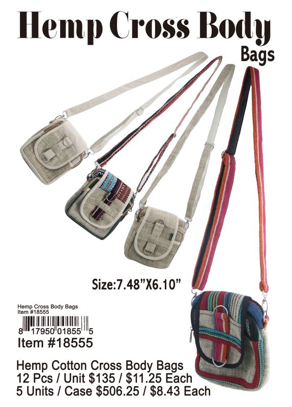Hemp Cotton Cross Body Bags - 12 Pieces Unit