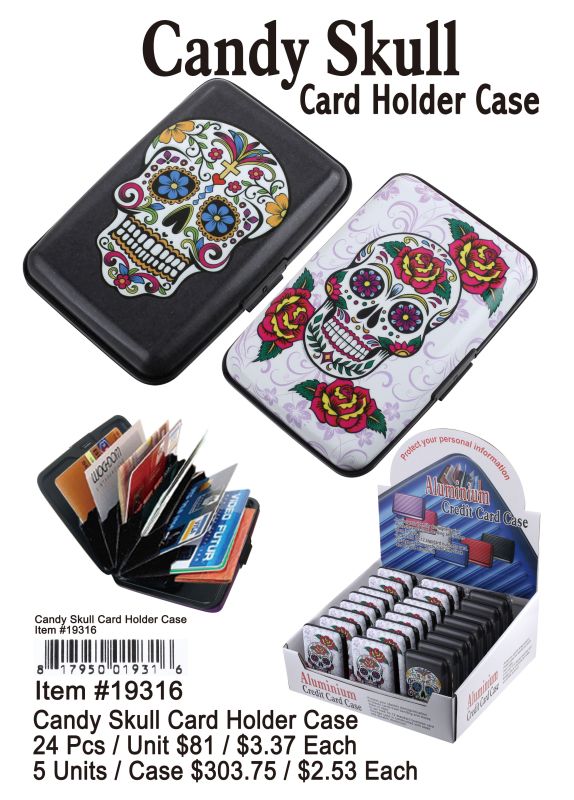 Candy Skull Card Holder Case - 24 Pieces Unit