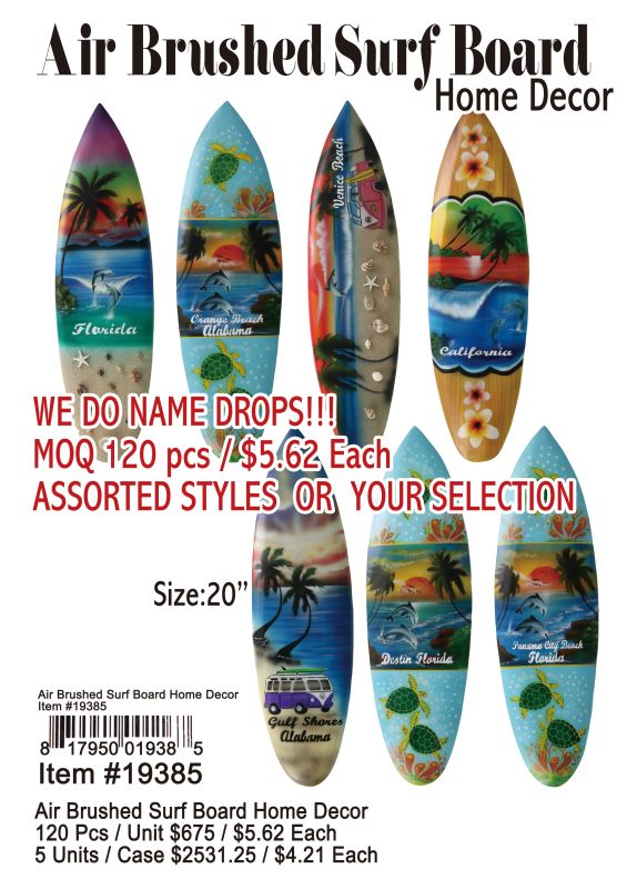Air Brushed Surf Board Home Decor - 120 Pieces Unit