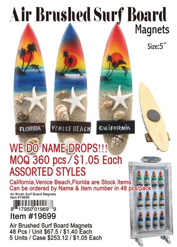 Air Brushed Surf Board Magnets - 48 Pieces Unit
