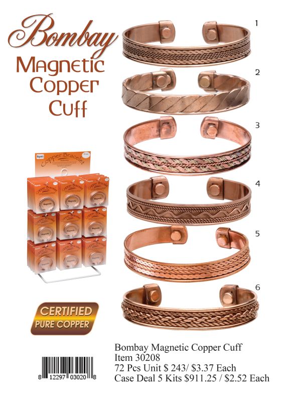 Bombay Magnetic Copper Cuff - 72 Pieces Unit