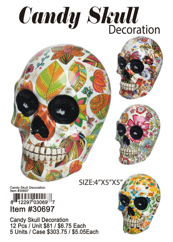 Candy Skull Decoration - 12 Pieces Unit