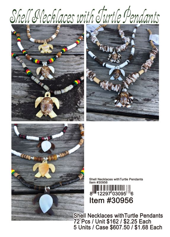 Shell Necklaces With Turtle Pendants - 72 Pieces Unit
