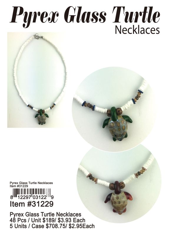 Pyrex Glass Turtle Necklaces - 48 Pieces Unit