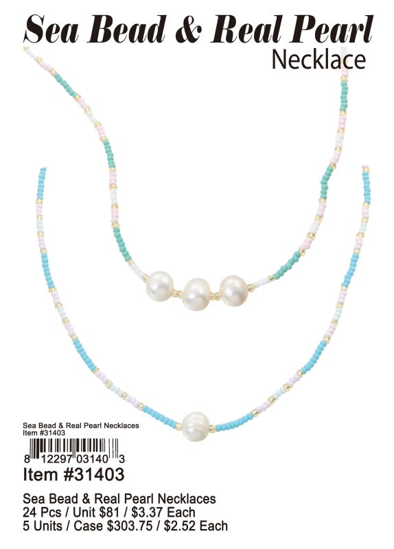 Sea Bead & Real Pearl Necklaces - 24 Pieces Unit