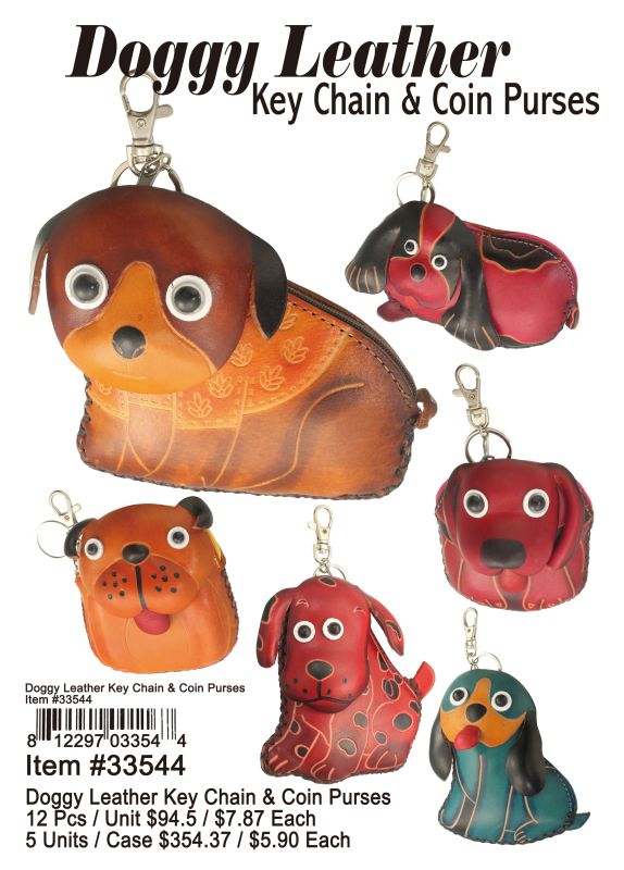 Doggy Leather Key Chain & Coin Purse - 12 Pieces Unit