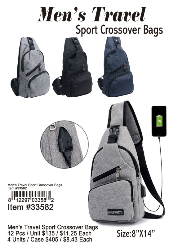 Mens Travel Sport Crossover Bags - 12 Pieces Unit