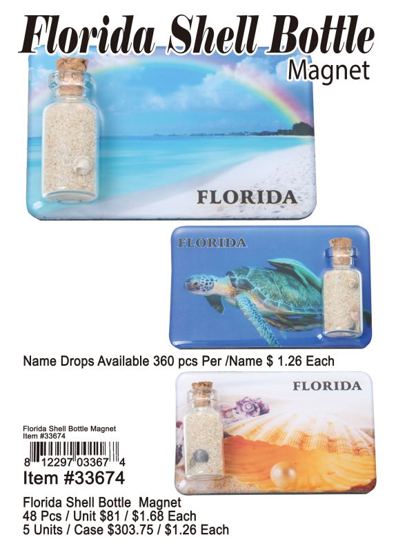 Florida Shell Bottle Magnet - 48 Pieces Unit