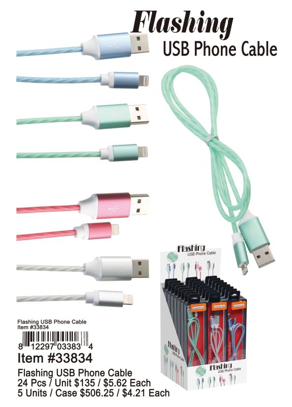 Flashing Usb Phone Cable - 24 Pieces Unit