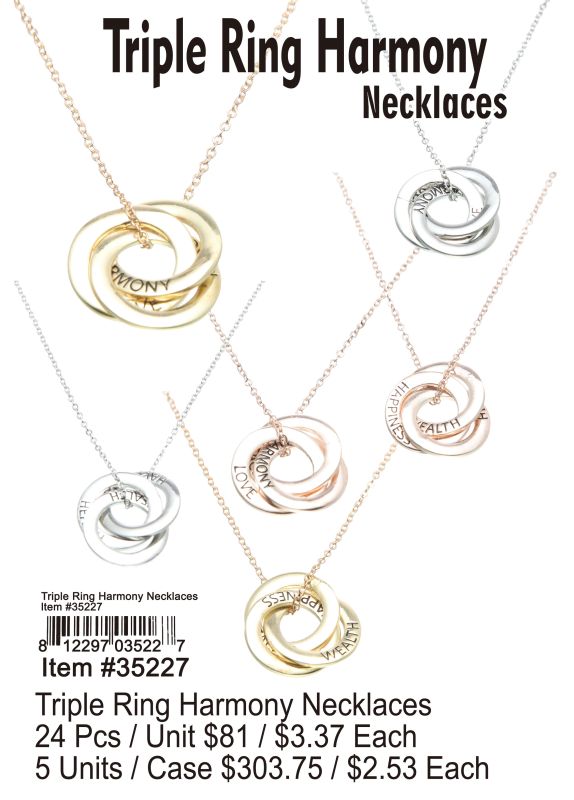 Triple Ring Harmony Necklaces - 24 Pieces Unit