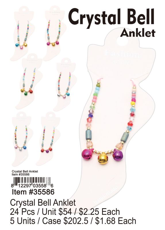 Crystal Bell Anklet - 24 Pieces Unit