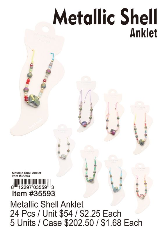 Metallic Shell Anklet - 24 Pieces Unit