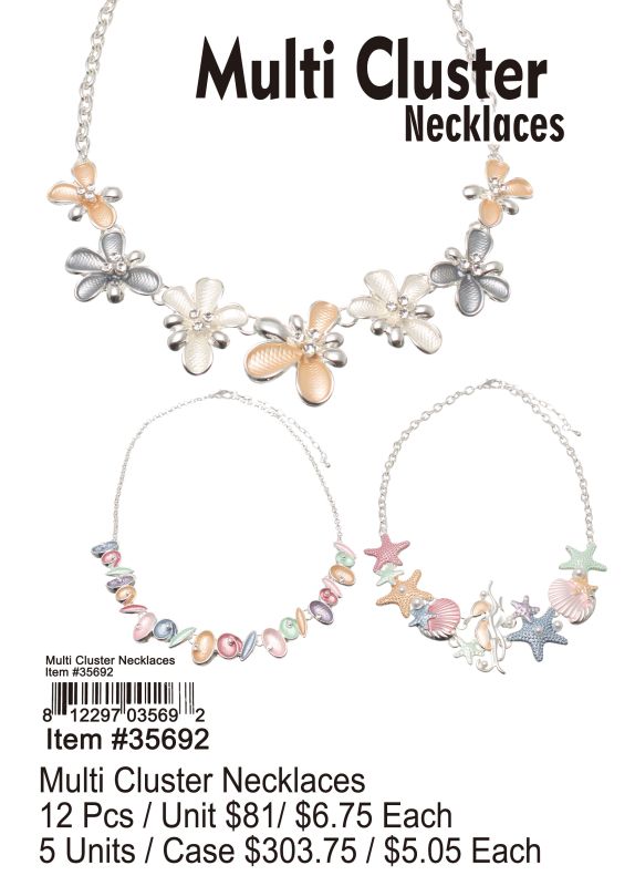 Multi Cluster Necklaces - 12 Pieces Unit
