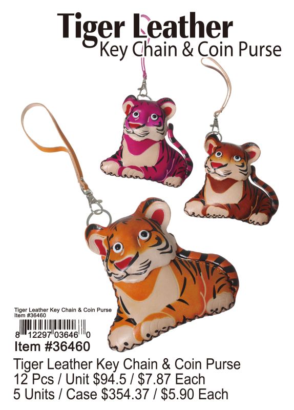 Tiger Leather Key Chain & Coin Purse - 12 Pieces Unit