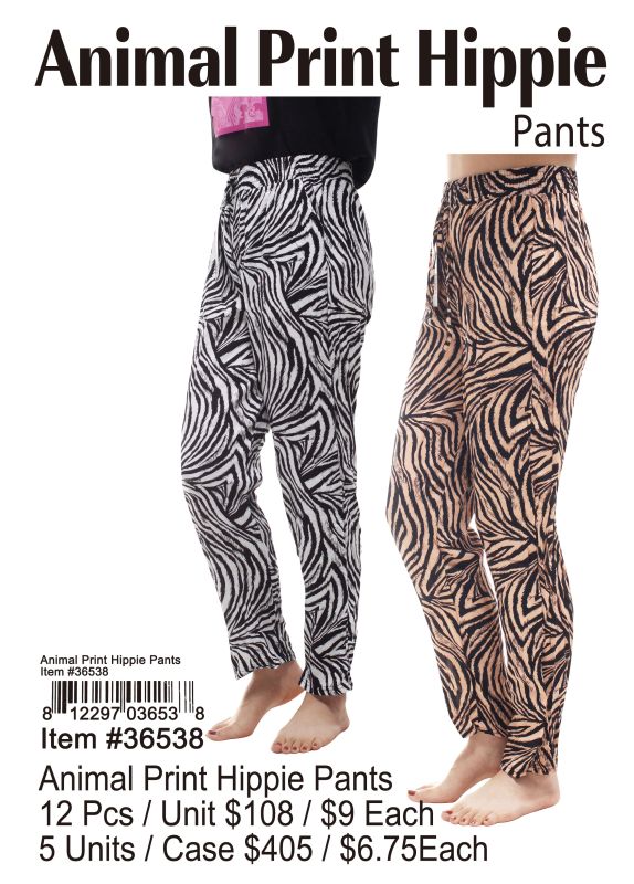Animal Print Hippie Pants - 12 Pieces Unit