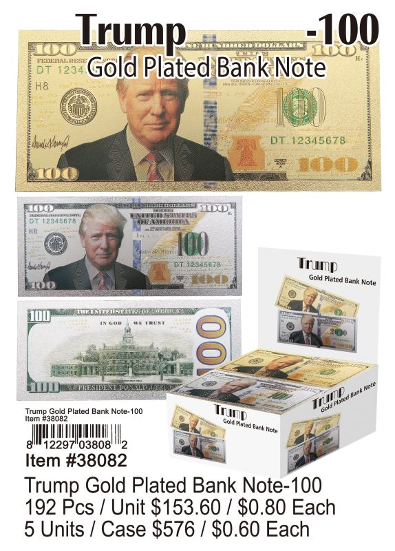 Trump Gold Plated Bank Note-100 - 192 Pieces Unit