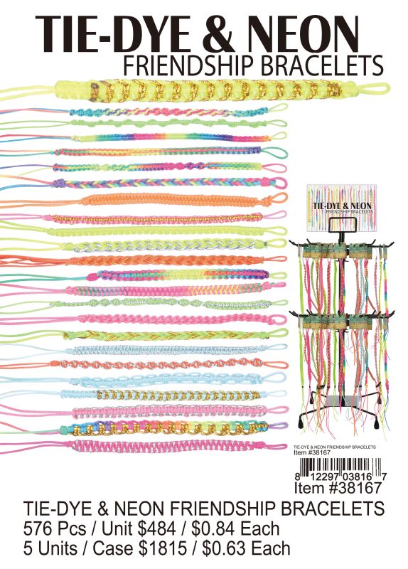 Tie-Dye & Neon Friendship Bracelets - 576 Pieces Unit