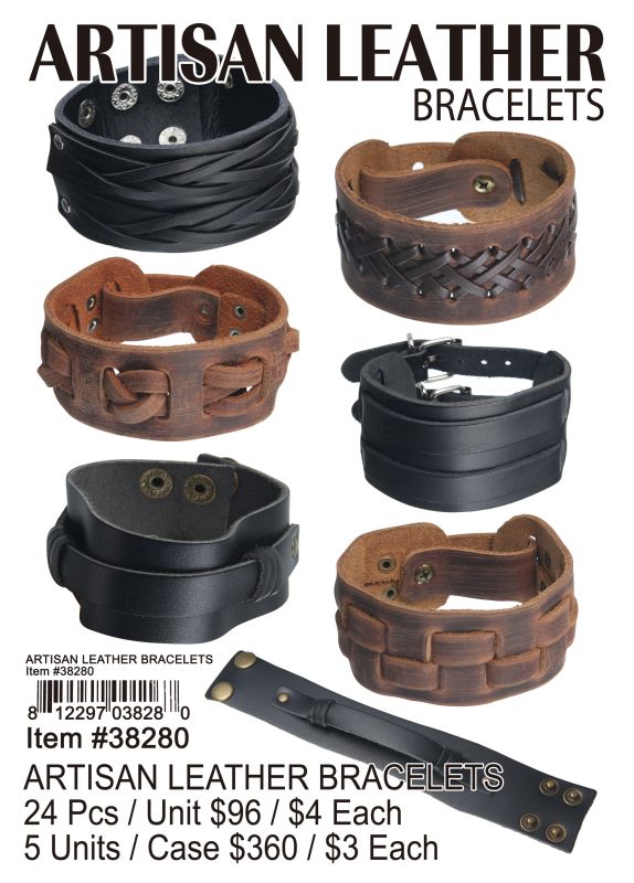 Artisan Leather Bracelets - 24 Pieces Unit