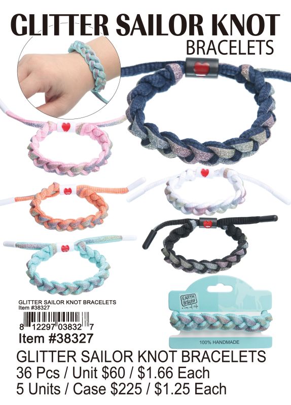 Glitter Sailor Knot Bracelets - 36 Pieces Unit