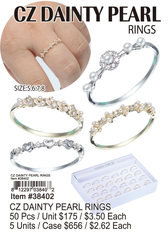 Cz Dainty Pearl Rings - 50 Pieces Unit