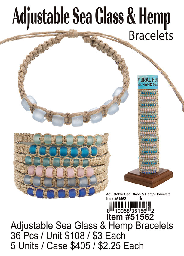 Adjustable Sea Glass and Hemp Bracelets