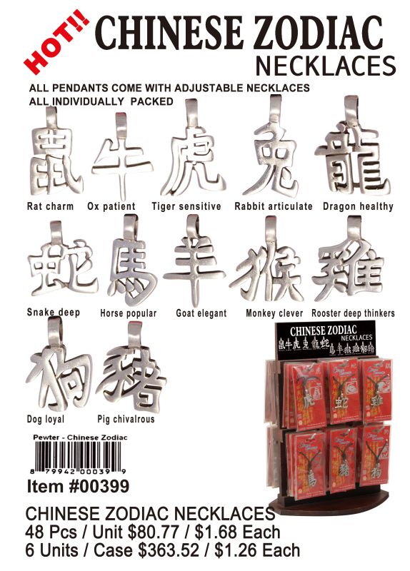 Chinese Zodiac Necklaces - 48 Pieces Unit