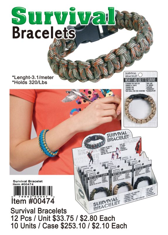 Survival Bracelets - 12 Pieces Unit