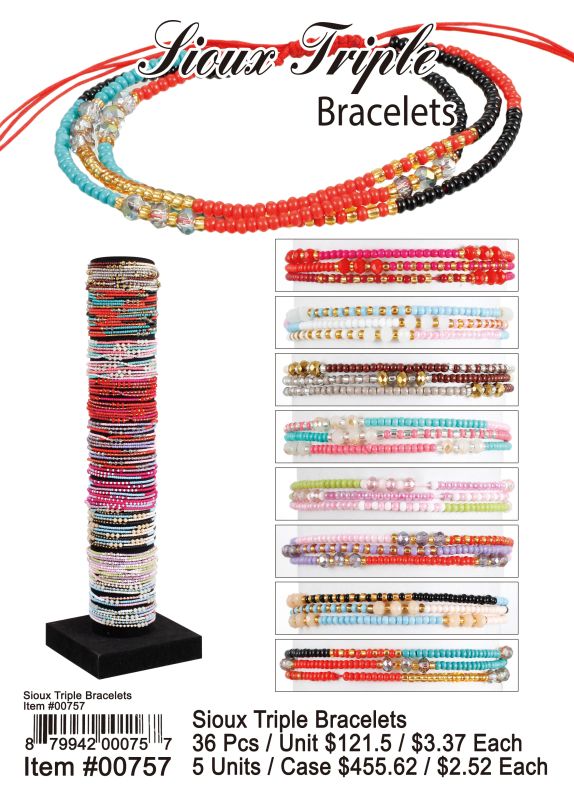 Sioux Triple Bracelets - 36 Pieces Unit - Click Image to Close