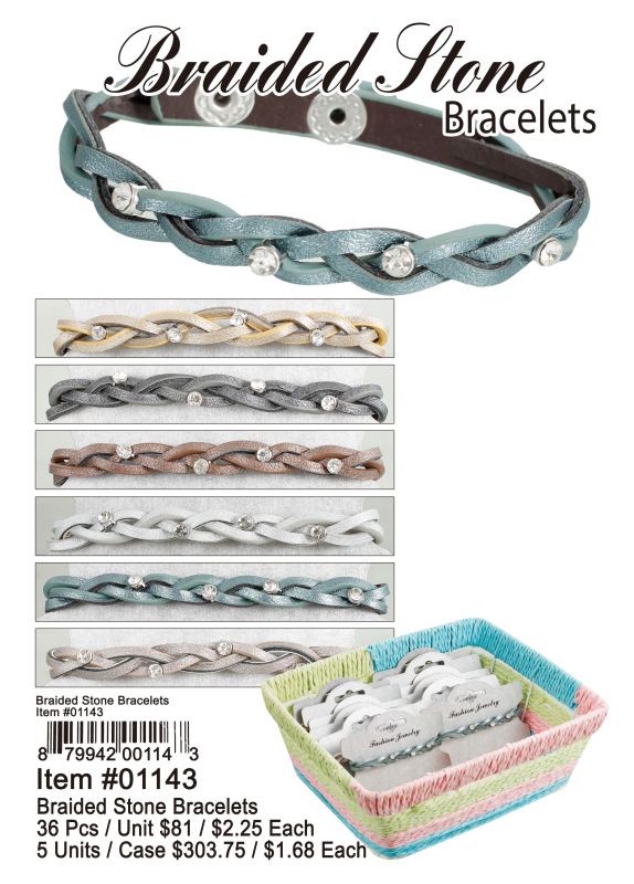 Braided Stone Bracelets - 36 Pieces Unit