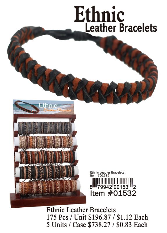 Ethnic Leather Bracelets - 175 Pieces Unit - Click Image to Close