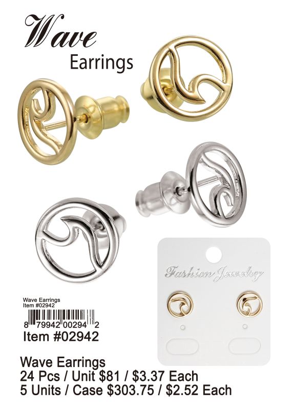 Wave Earrings - 24 Pieces Unit - Click Image to Close