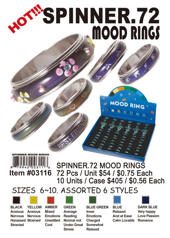Spinner.72Mood Rings - 72 Pieces Unit