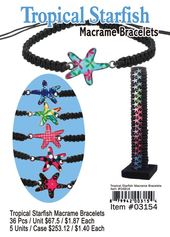 Tropical Starfish Macrame Bracelets - 36 Pieces Unit
