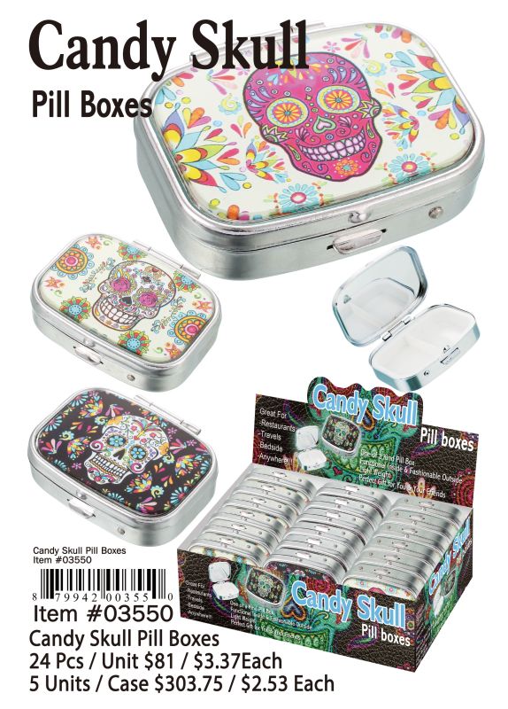 Candy Skull Pill Boxes - 24 Pieces Unit