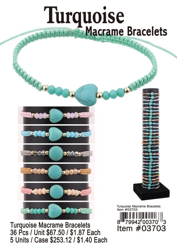 Turquoise Macrame Bracelets - 36 Pieces Unit - Click Image to Close